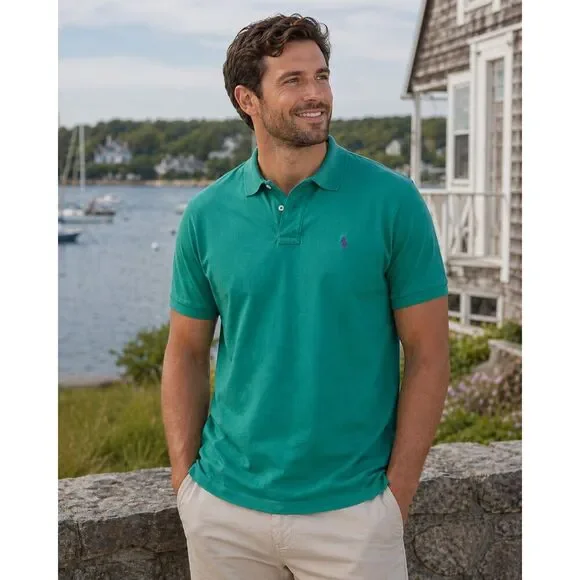 Vintage 90s Polo Ralph Lauren Polo Shirt Mens Large L Green w/ Purple Logo