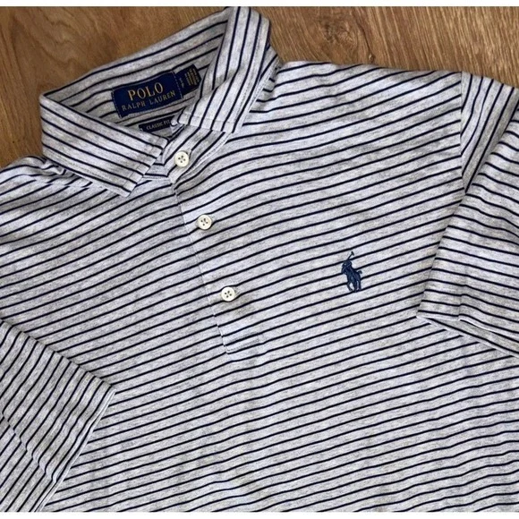 Polo Ralph Lauren Polo Shirt Gray Navy Striped Small Pony Classic Fit