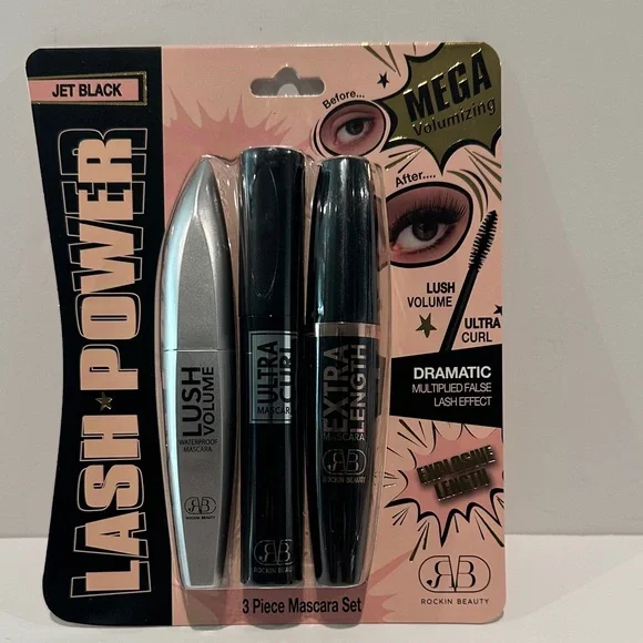 Rockin Beauty Lash Power Jet Black 3 Pc Mascara Set.