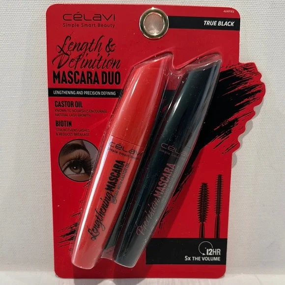 Celavi True Black Length & Definition Mascara Duo with Castor Oil and Biotin.