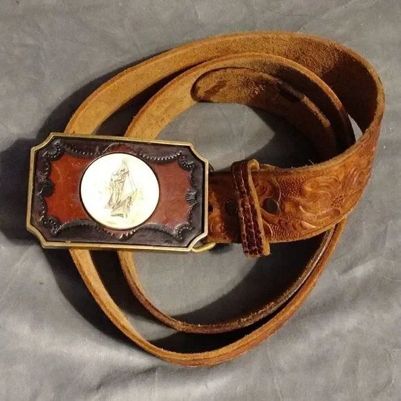 Vintage BTS scrimshaw buckle and belt