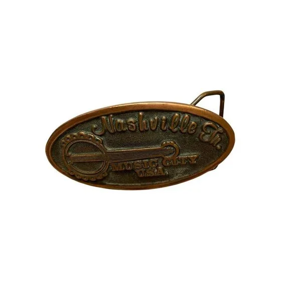 Vintage Nashville IN Belt Buckle Unisex Collectible Music City U.S.A. Banjo 1976