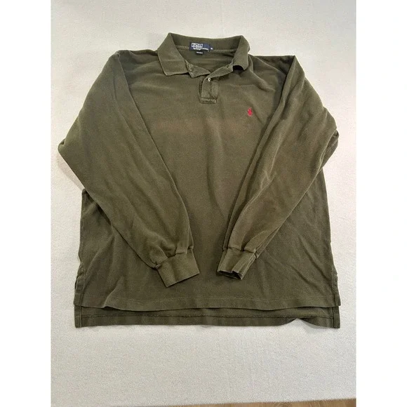 Polo Ralph Lauren Polo Shirt Mens XL Olive Green Long Sleeve Pique Cotton Logo