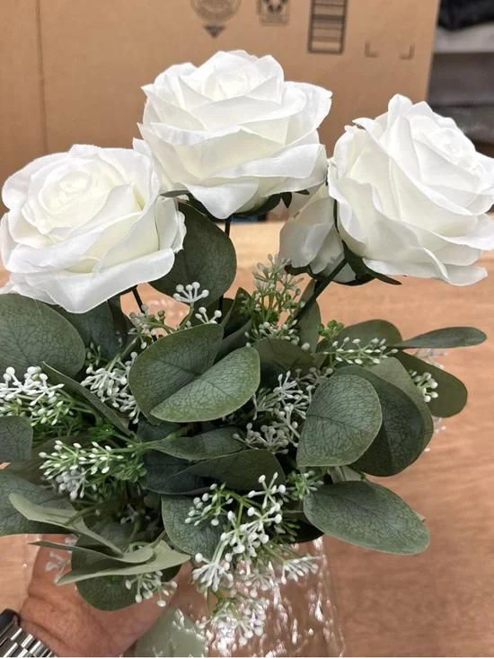 Artificial White Rose Bouquet with Greenery - Home Accents 2 sets of flowers