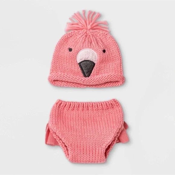NEW Cloud Island Flamingo Sweater Knit Hat Diaper cover Pink Newborn Photo Shoot