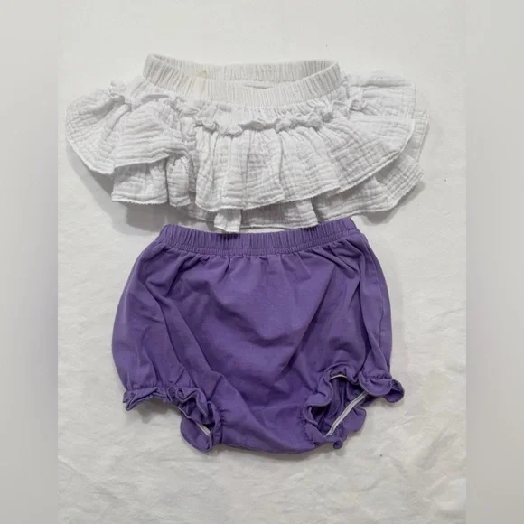 White and Purple Kids Ruffle Bloomers 6-12‎ m