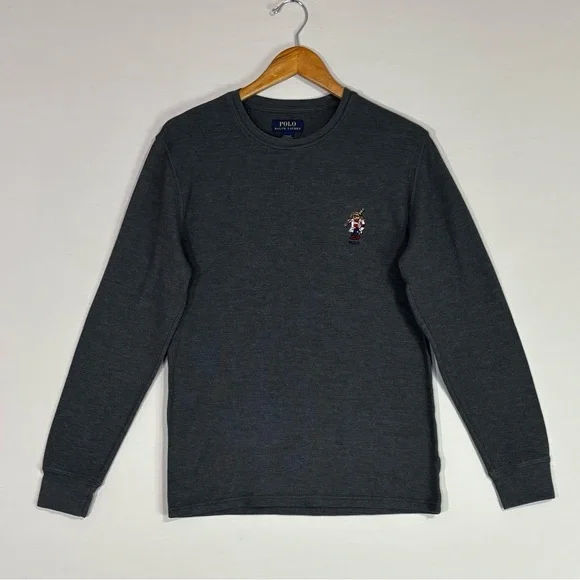 Polo Ralph Lauren Polo Bear Thermal Sleep Shirt Gray Waffle Knit Top Size M