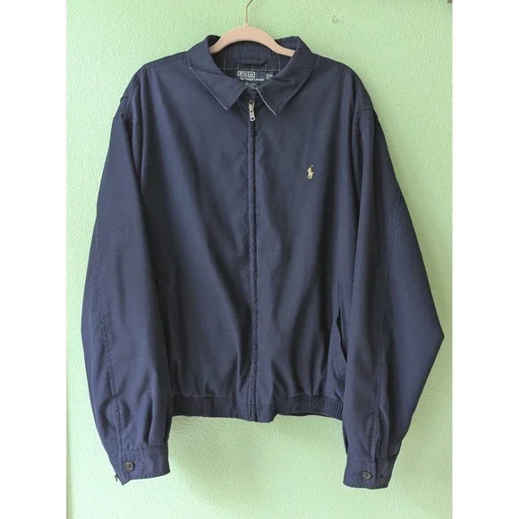 Polo Ralph Lauren Mens XXL Navy Blue Harrington Windbreaker Jacket Windowpane
