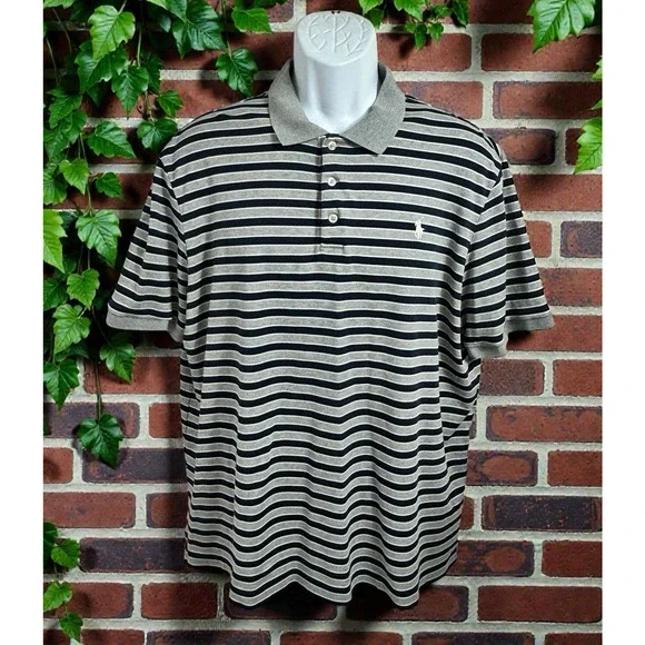 Men's Polo Ralph Lauren Polo Shirt Sz XL Gray Blue Striped Short Sleeve Classic