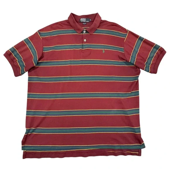 Vintage Polo Ralph Lauren Polo Shirt Mens XXL Red Striped Short Sleeve USA 90s