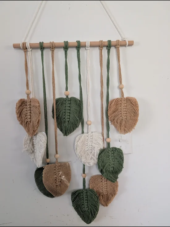 Macrame Leaf Wall Hanging - Green, Tan, White