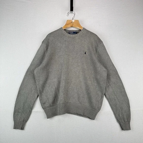 90's Vintage Polo Ralph Lauren Knit Sweater Men's XL Gray Pima Cotton Crewneck