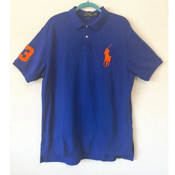 Polo Ralph Lauren Polo Shirt XXL Blue Orange Big Pony Preppy Sporty
