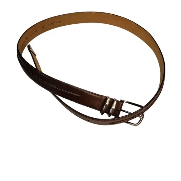 MEZLAN Metal Tipped Leather Belt Brown Size 38