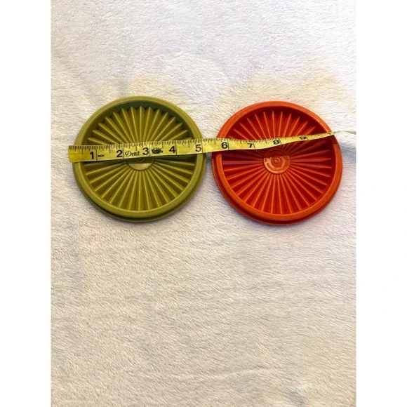 Tupperware Servalier Lids Vintage Sunburst  Green Orange 812-20 812-33 5in