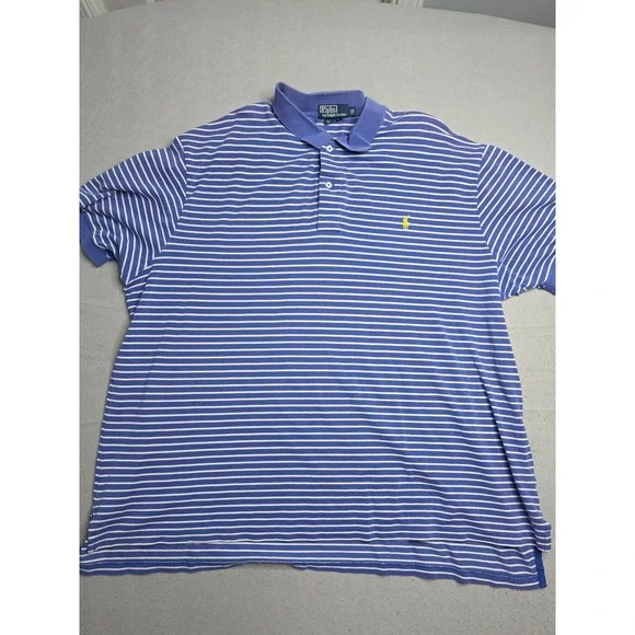 Polo Ralph Lauren Polo Shirt Mens 4XL Big Blue White Striped High Low Hem Golf