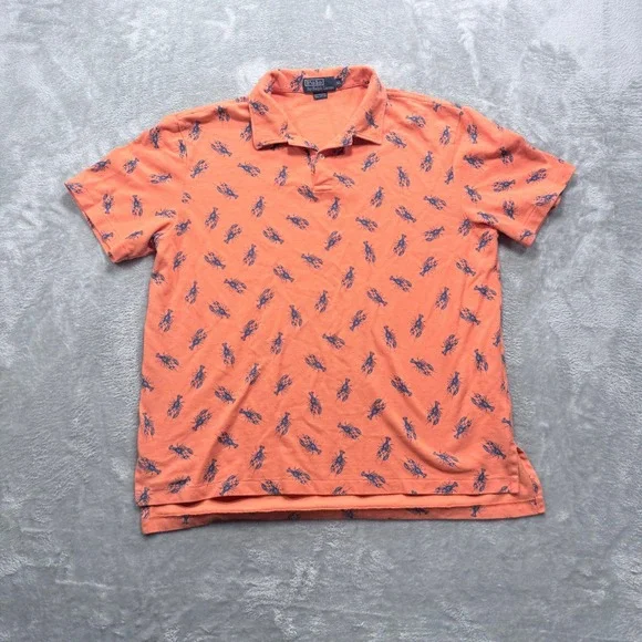 Polo Ralph Lauren Polo Shirt Mens XL Orange Blue Lobster Print Short Sleeve