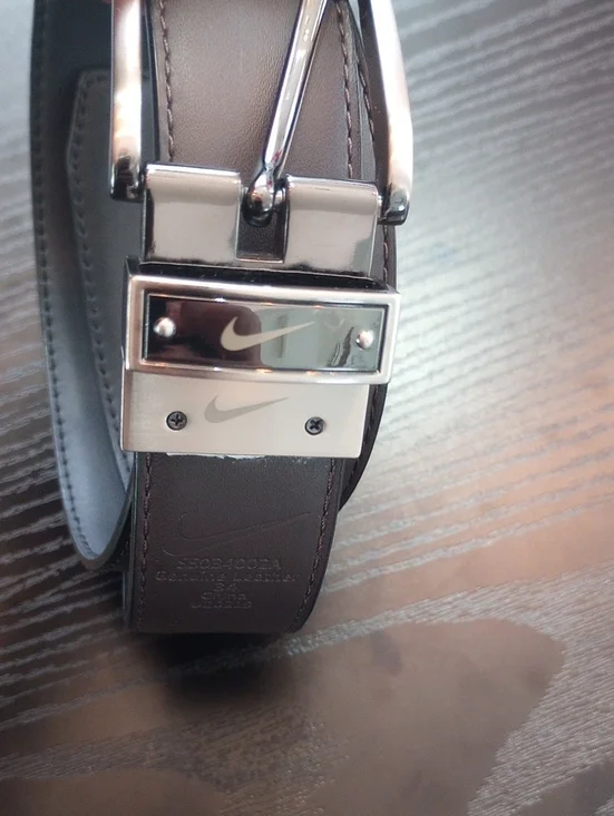Nike Men's Dark Brown Genuine Leather Belt with Silver Buckle