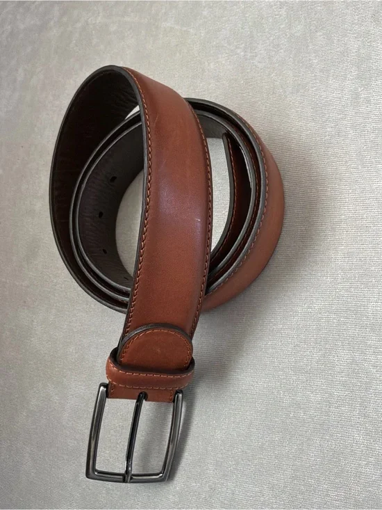 Saks Fifth Ave Brown Silver Tone Buckle Leather Belt Size 40