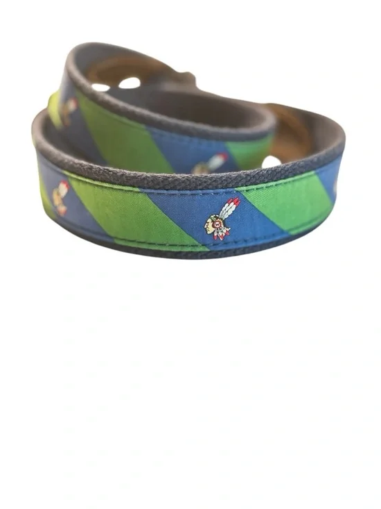 Vineyard Vines Blue Green Canvas Leather Belt Size 34 Whale Embroidered Preppy