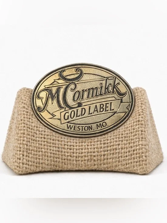 Vintage McCormick Gold Label Brass Belt Buckle