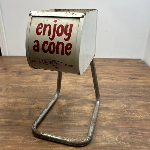 Vintage Enjoy A Cone Display Steel Metal Holder Quality Flavor Eat-It- All‎ Cone