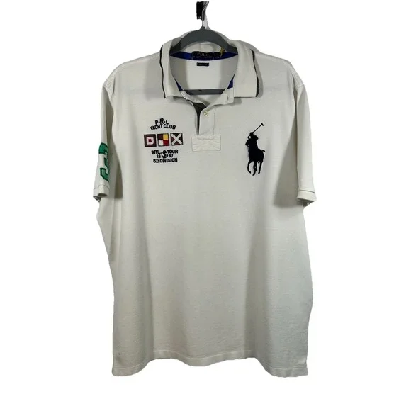 POLO RALPH LAUREN Polo Shirt Men's L Big Pony White Yacht Club Nautical‎ Preppy