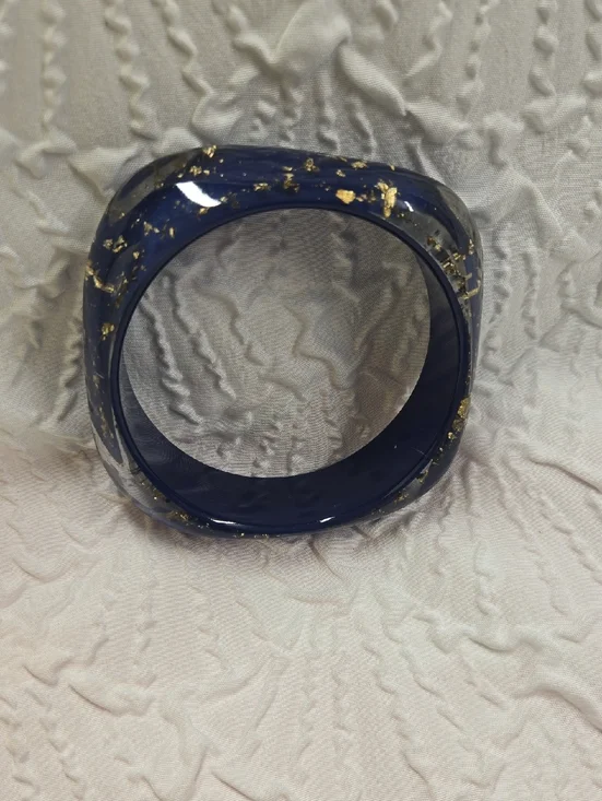Navy Blue Acrylic Decorative Bangle with Gold Foil Accents