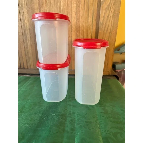 Tupperware Modular Mates Oval Set of 3 Clear Red Seals  Pantry Storage