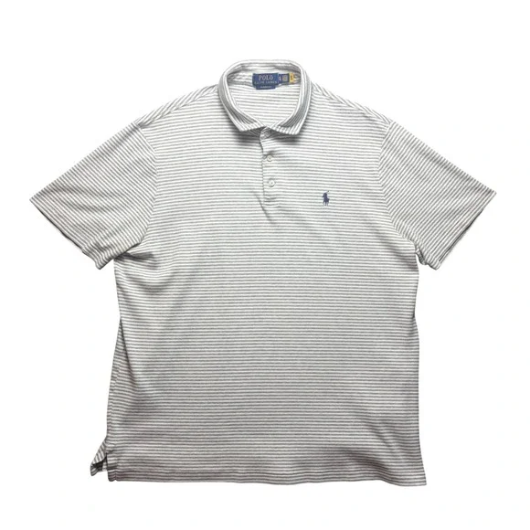 Polo Ralph Lauren Polo Shirt Mens XL Grey White Striped Cotton Classic Fit Logo