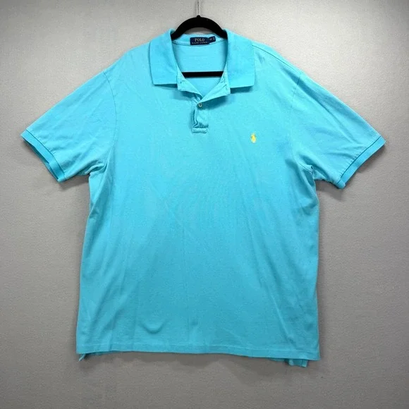 Polo Ralph Lauren Polo Shirt Mens Tall 2XL Turquoise Blue‎ Pony Logo Performance