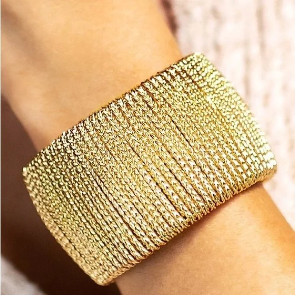 Goldtone Cuff Statement Wire Adjustable Bracelet OSFA NWT