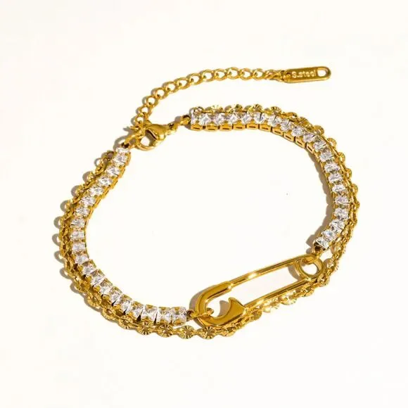 Acacia 18K Gold Non Tarnish Hypoallergenic Water Restnt Rhinestone Clip Bracelet