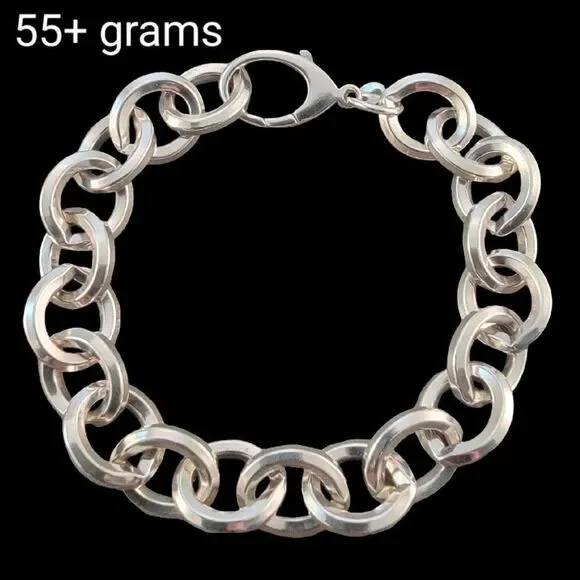 Sterling Heavy Beveled Chunky Cable Statement Chain Link Bracelet