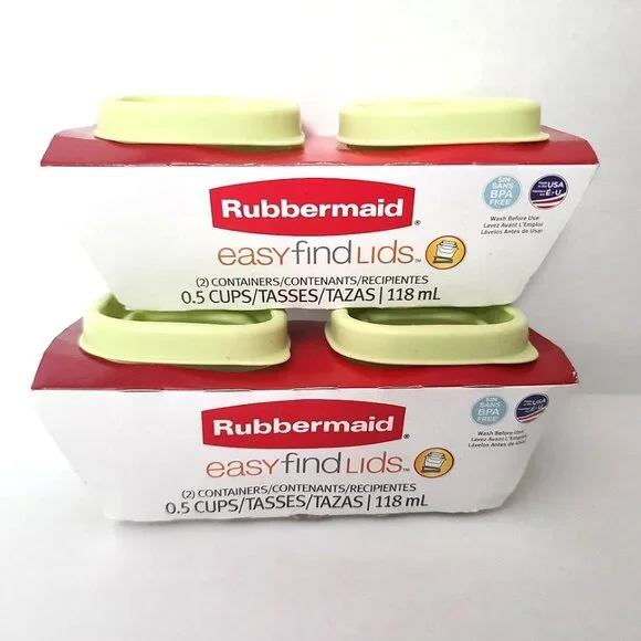 Rubbermaid Easy Find Lids Food Storage Containers 0.5 Cups Green 4 Pieces NEW