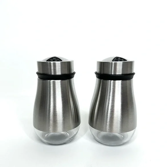 Salt & Pepper Shakers Two Size Plastic Sifters Snap On Top Stainless Steel Glass