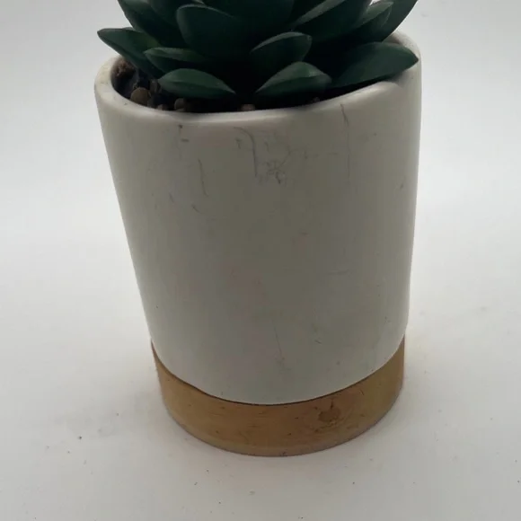 White and Tan Planter with Faux Succulent