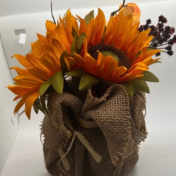 Rustic Sunflower Burlap Vase