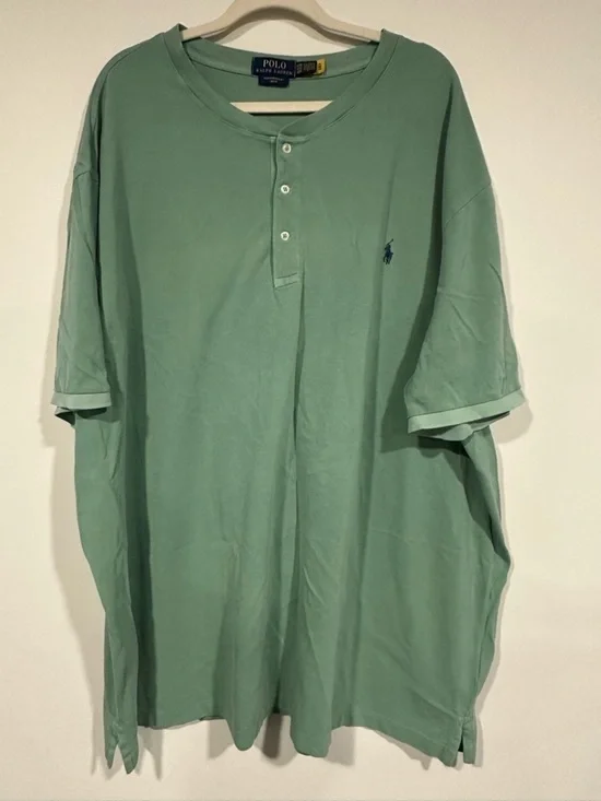 Polo Ralph Lauren Shirt Mens 4XB Green Featherweight Mesh Henley T-Shirt Tee
