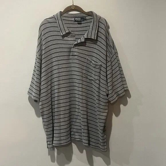 Polo Ralph Lauren Polo Shirt Men’s 2X Gray Striped‎ Waffle Knit Cotton Preppy