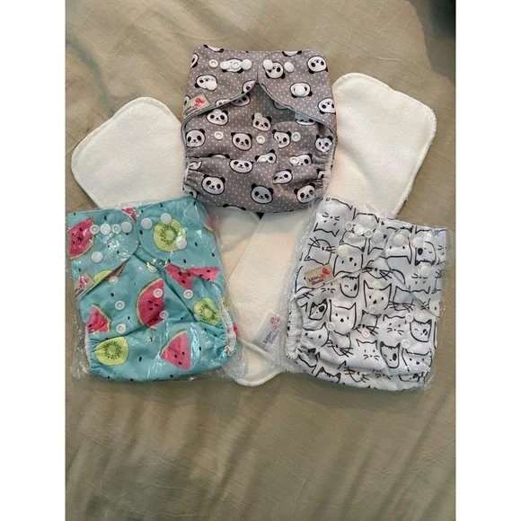 Littles & Bloomz Cloth Diaper Nappy Lot (3) + 2 Inserts NEW Reusable‎ One Size