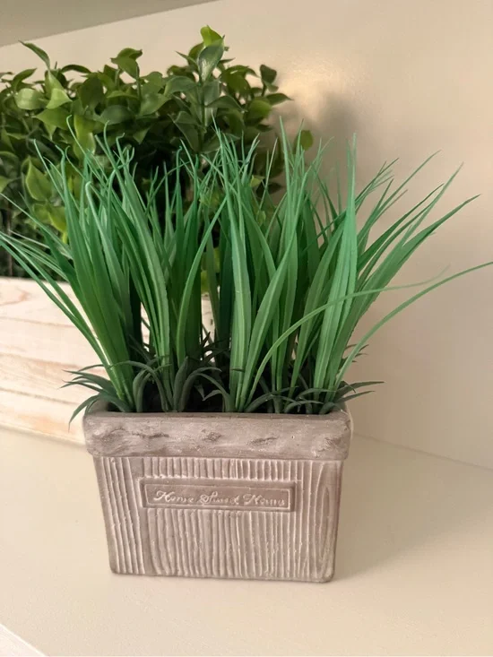 Faux Grass Arrangement in Home Sweet Home Planter Farmhouse Decor