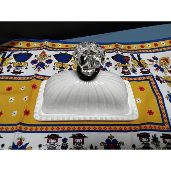 New Mud Pie Butter Dish Door knob crystal handle 5 x 7 kitchen storage