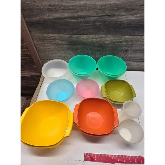 Vintage Tupperware Mixing Bowl Set Multi Color‎ Plastic Kitchenware 11 Piece Lot