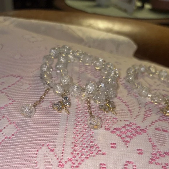Clear 10 mm Glass Beaded Bracelet with Dragonfly Charms New