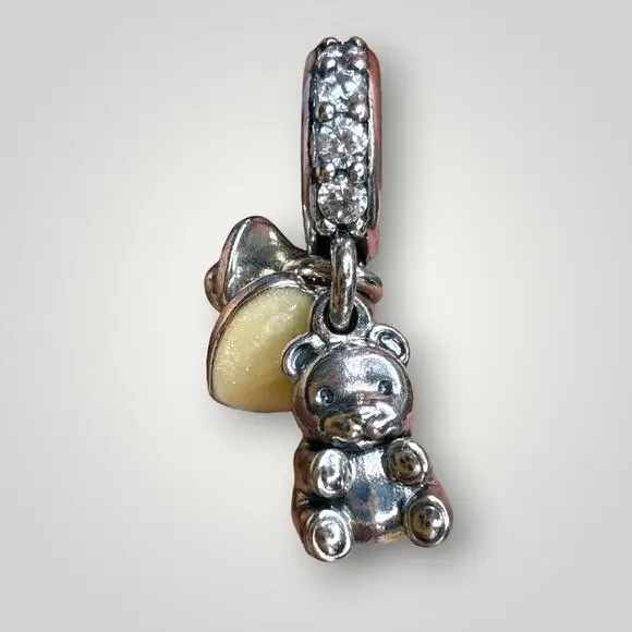 Pandora ALE 925 Sterling Silver Baby Teddy Bear Heart Dangle Charm