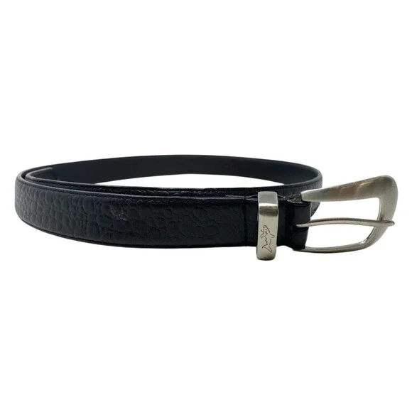 Greg Norman Mens Black Genuine Leather Croc Print Belt Size 37