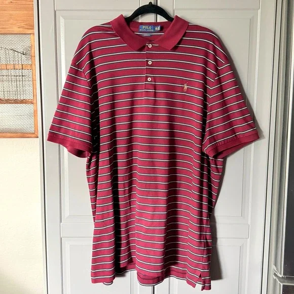 Polo Ralph Lauren Classic Fit Striped Soft Polo Shirt, Burgundy Navy, XXL