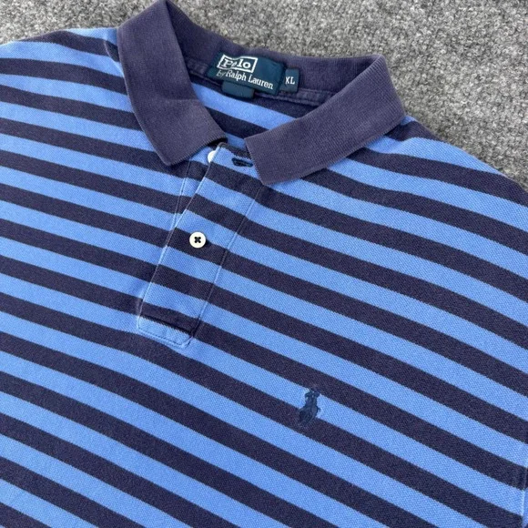 Polo Ralph Lauren Polo Shirt Mens XL Heritage Cotton Classic Striped Blue Short