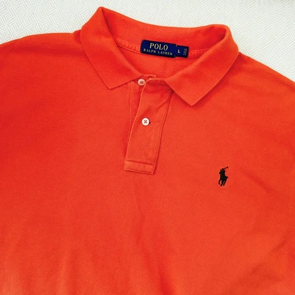 Polo Ralph Lauren Mens Orange Short Sleeve Pique Polo Shirt Logo Large L